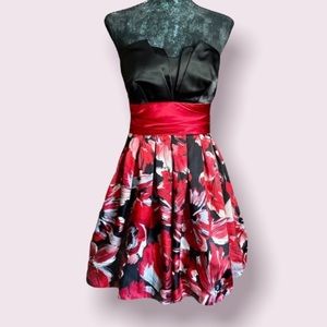B. Darlin Strapless Black & Red Floral Party Dress